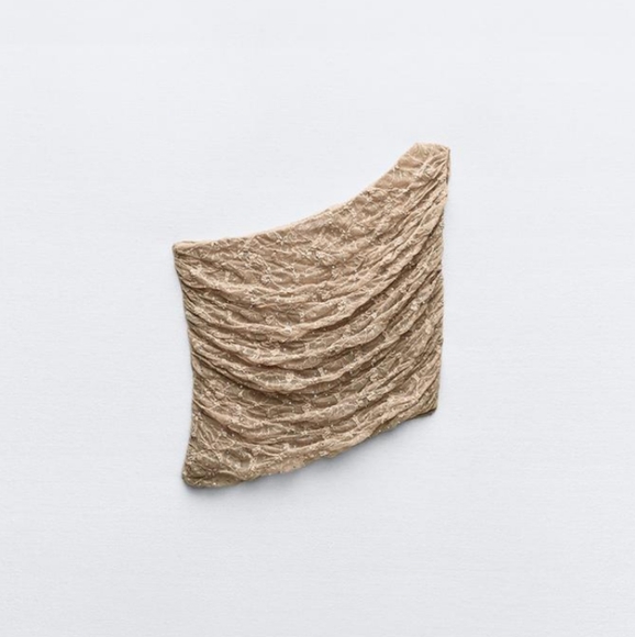 ZARA SHINY LACE ASYMPTOMATIC CROP BEIGE TOP - Picture 2 of 4